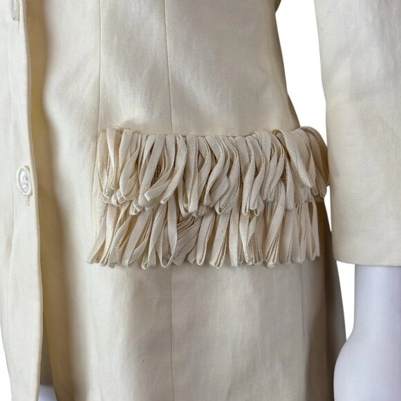 Gianfranco Ferre Italy Off Shoulder Fringe Buttoned Jacket Cream Size 46 US 10 - Picture 4 of 16